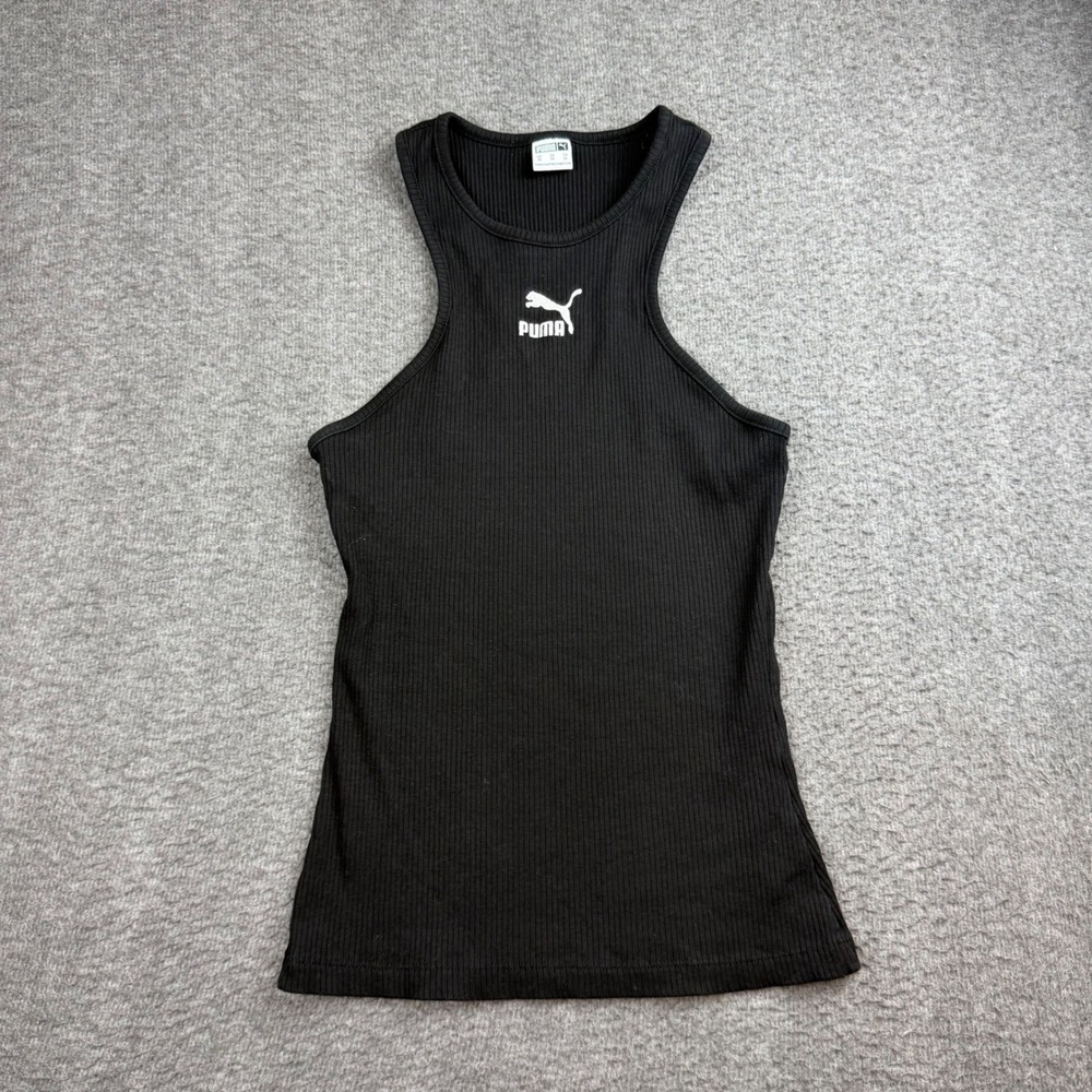Puma Classics Ribbed Tank Top Women's XS Black‎ Racerback Embroidered 534605-01
